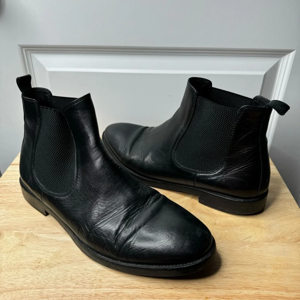 Theory Men’s Black Leather Pull On Chelsea Boots Size 11